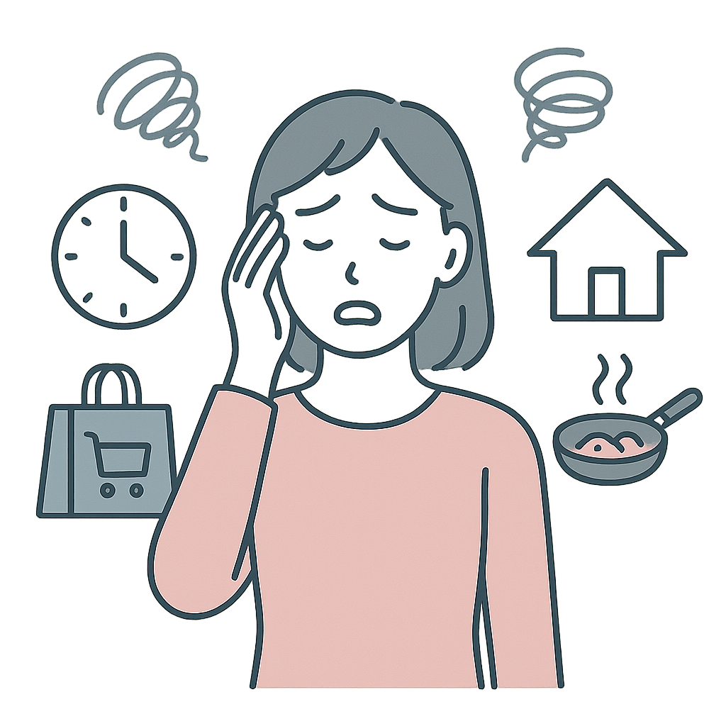 仕事や家事が忙しく、買い物時間が取れなくて困っている女性