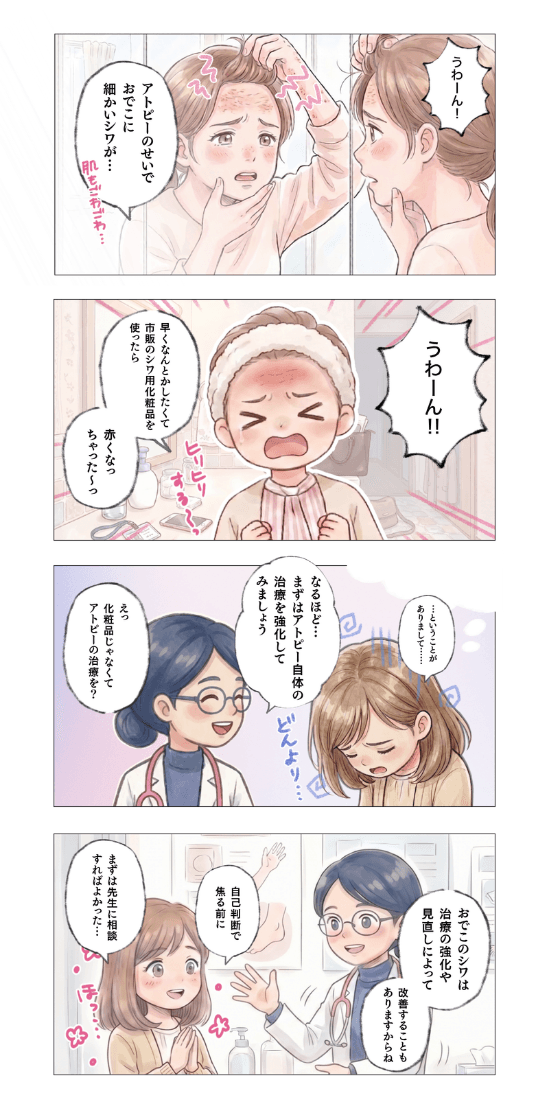おでこのシワについての4コマ漫画