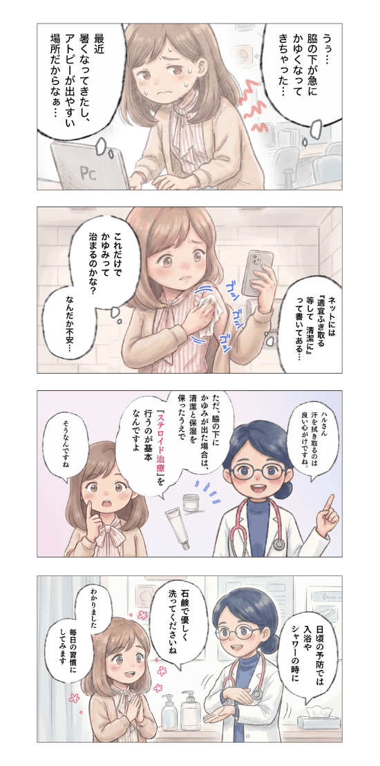 脇のかゆみについての4コマ漫画