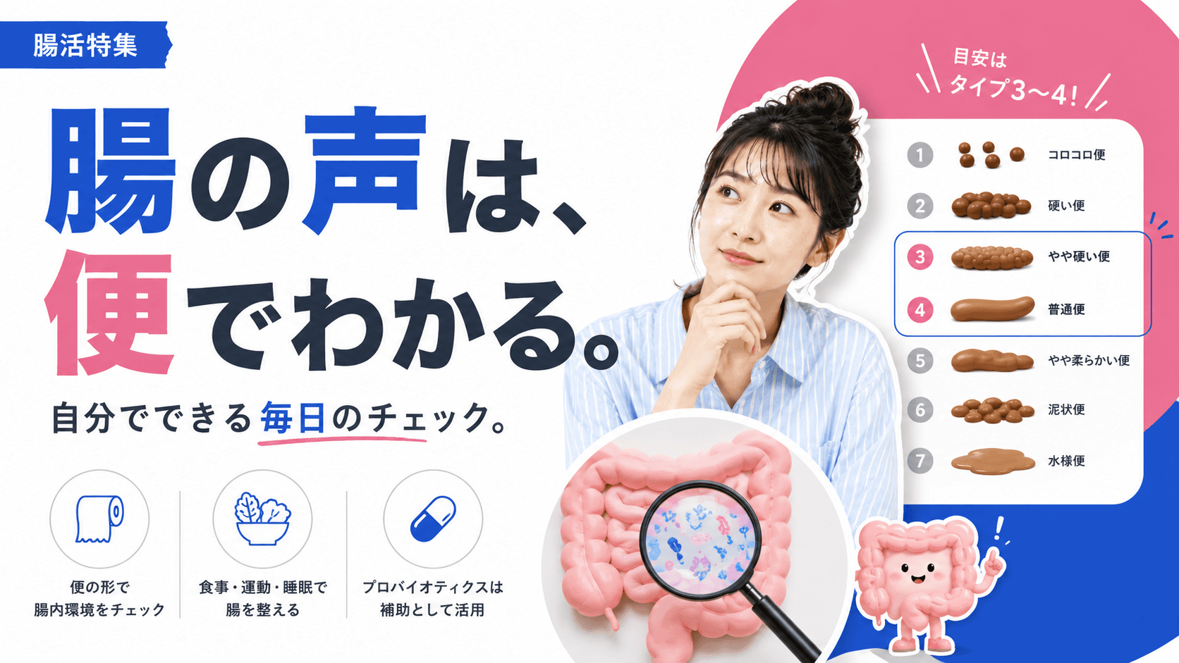 腸内環境の乱れは自分でわかりますか?便の状態でチェックできますか?食事や乳酸菌で改善できますか?