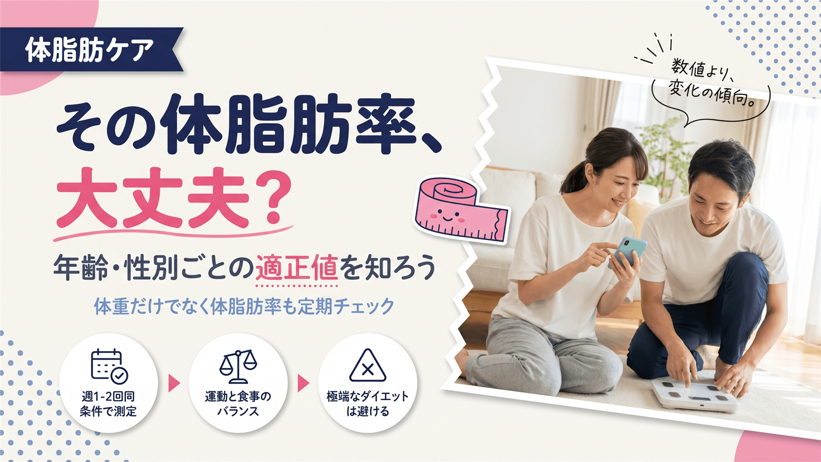 体脂肪率はどのくらいが健康的ですか?年齢・性別ごとの適正値と肥満の目安を教えてください。