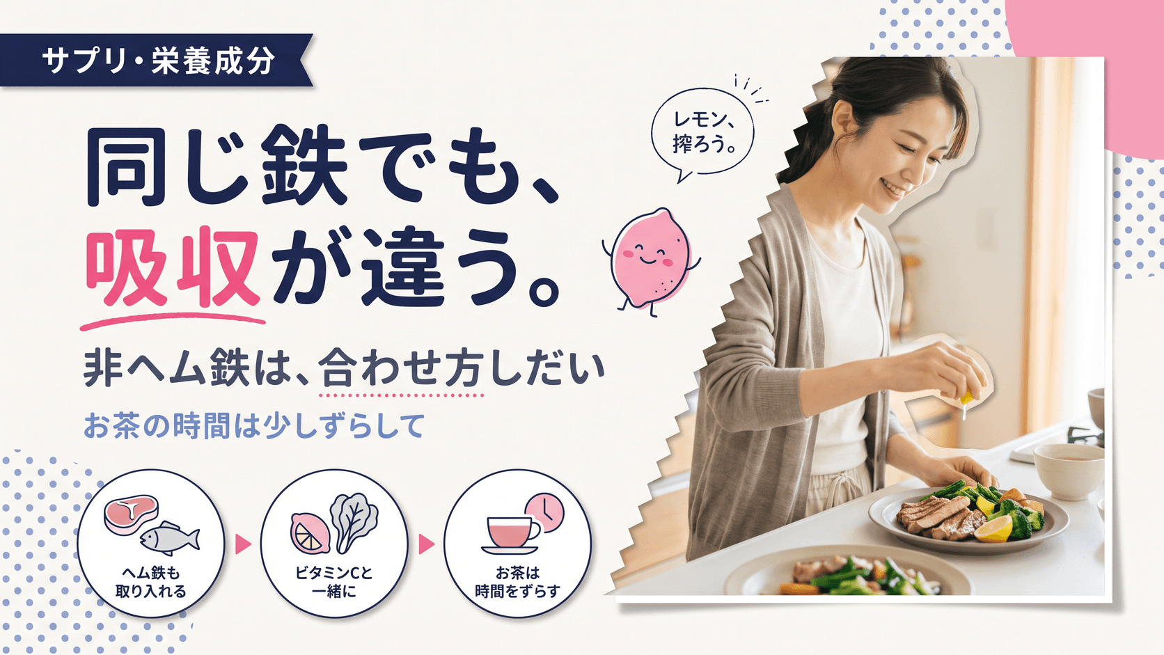 鉄分を効率よく摂るには?ヘム鉄と非ヘム鉄の違いと吸収を上げるコツを教えてください。