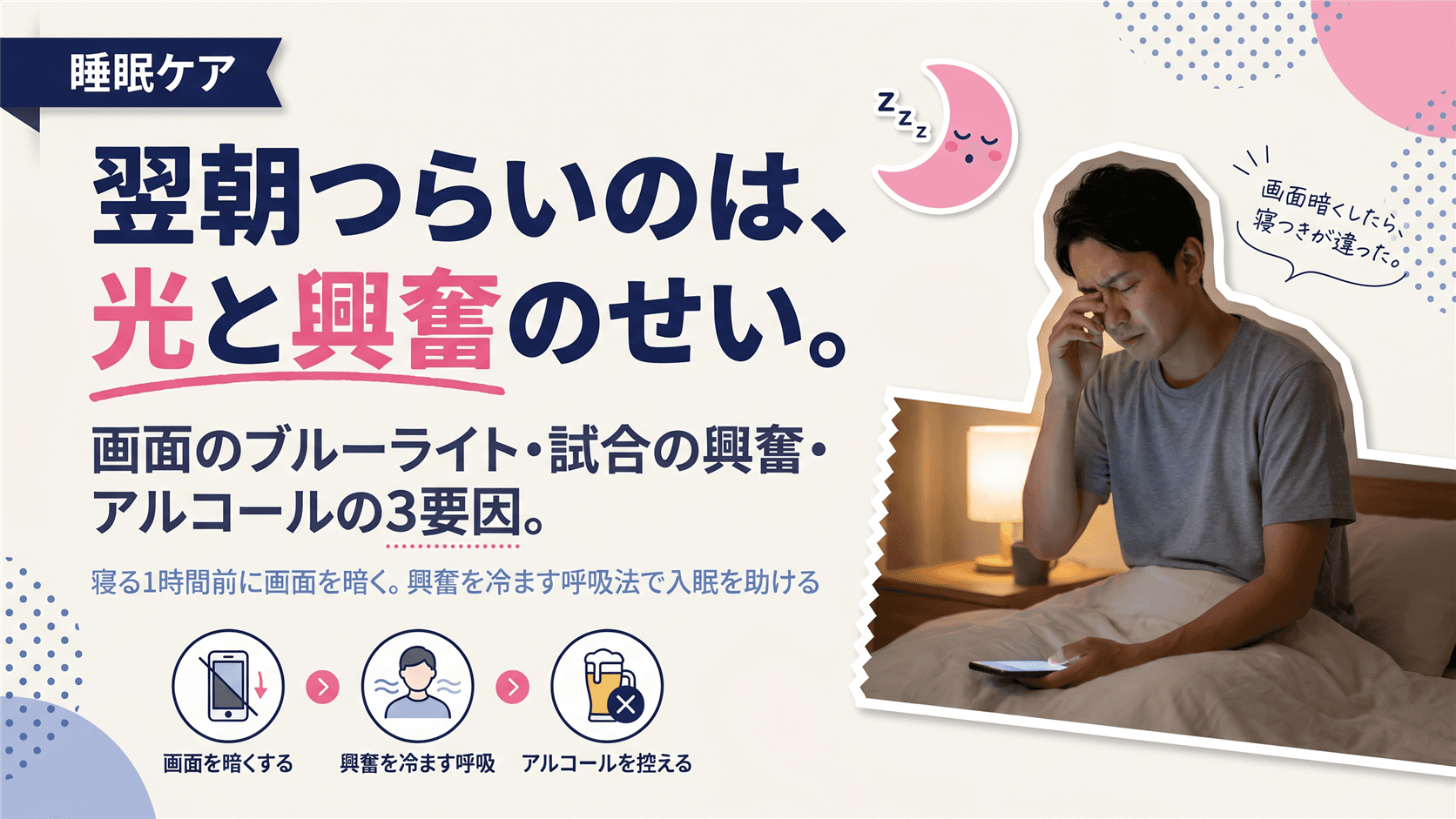 深夜のサッカー観戦後、翌朝スッキリ起きられないのはなぜですか?睡眠の質を下げる原因を教えてください。