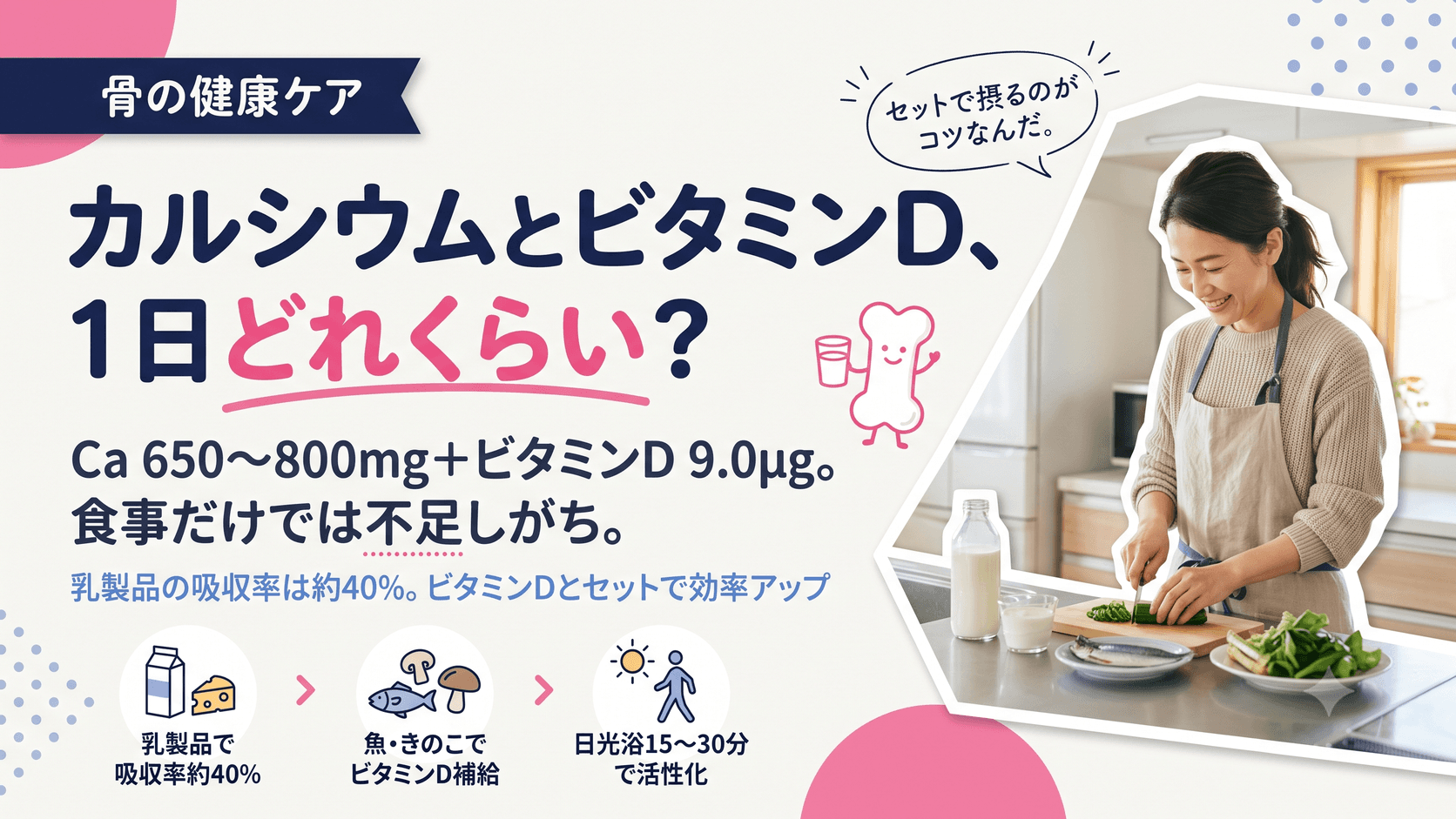 1日に必要なカルシウム・ビタミンDの摂取量の目安は?食事だけで足りますか?