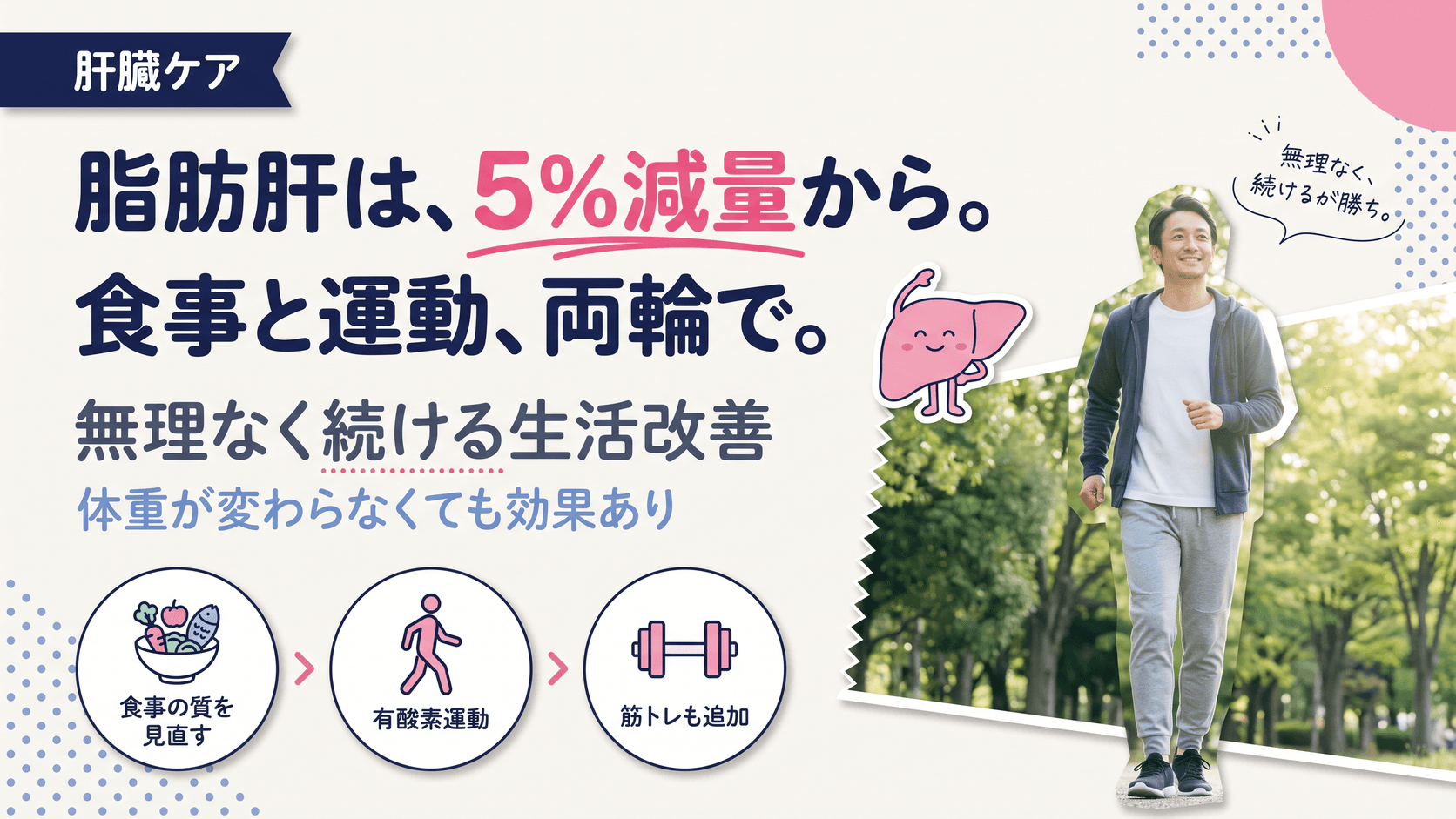 脂肪肝を改善するには、食事と運動でどんなことをすればいいですか?